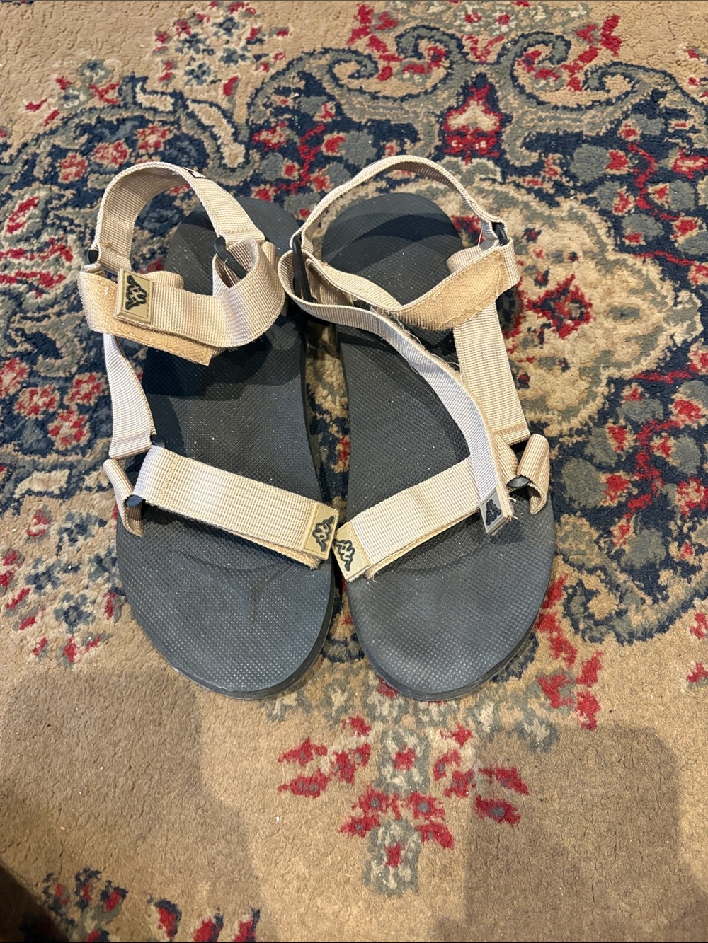 Kappa Beige Strap Sandals with Black Footbed